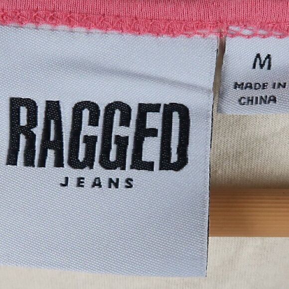 RAGGED JEANS PINK & IVORY CROPPED SHORT SLEEVE BASEBALL LOGO SHIRT SIZE MED - Picture 2 of 7